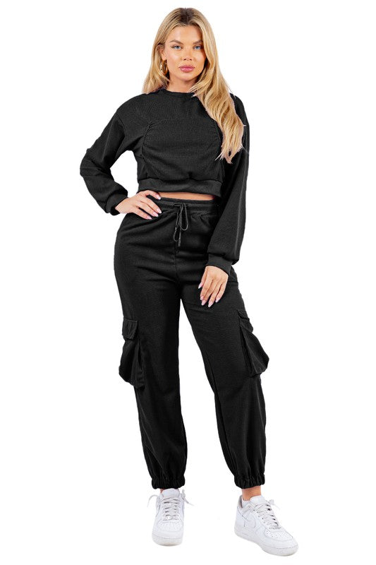 WAFFLED COZY SWEATSUIT