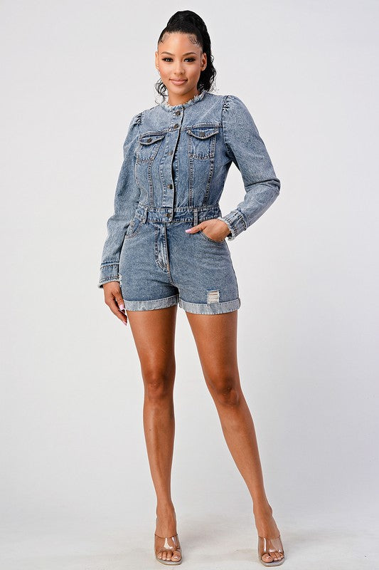 LONG SLEEVE DENIM ROMPER Athina