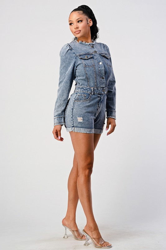 LONG SLEEVE DENIM ROMPER Athina