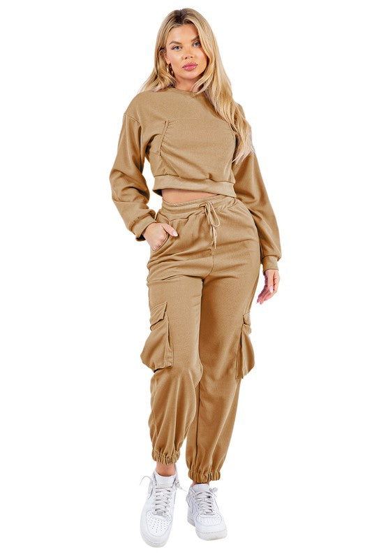 WAFFLED COZY SWEATSUIT