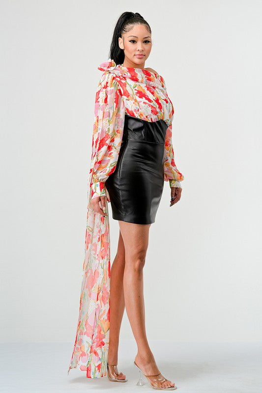 FLORAL LEATHER MINI DRESS Wäre Rare Fashion