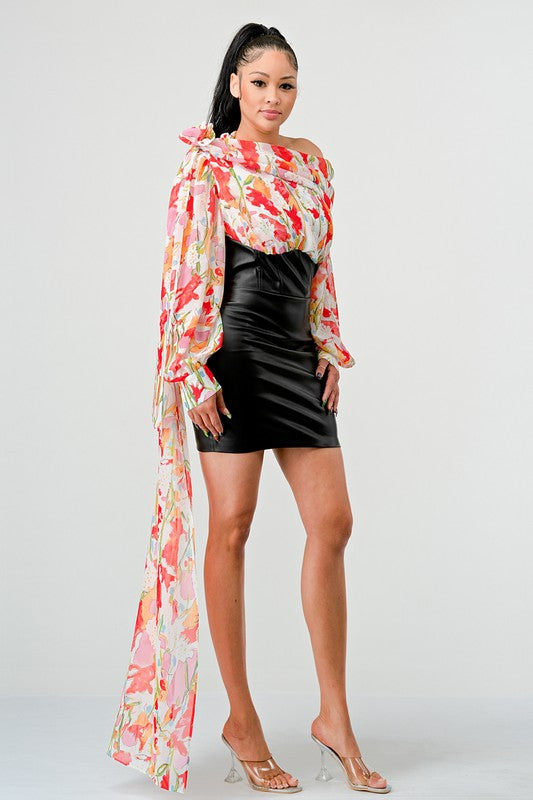 FLORAL LEATHER MINI DRESS Wäre Rare Fashion