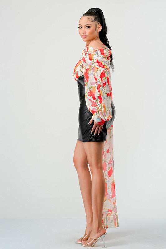 FLORAL LEATHER MINI DRESS Wäre Rare Fashion