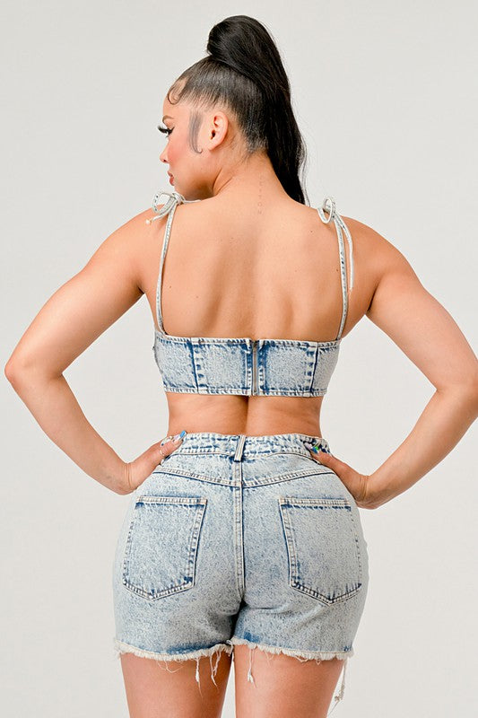 NO STRINGS ATTACHED DISTRESSED DENIM SET Wäre Rare Fashion