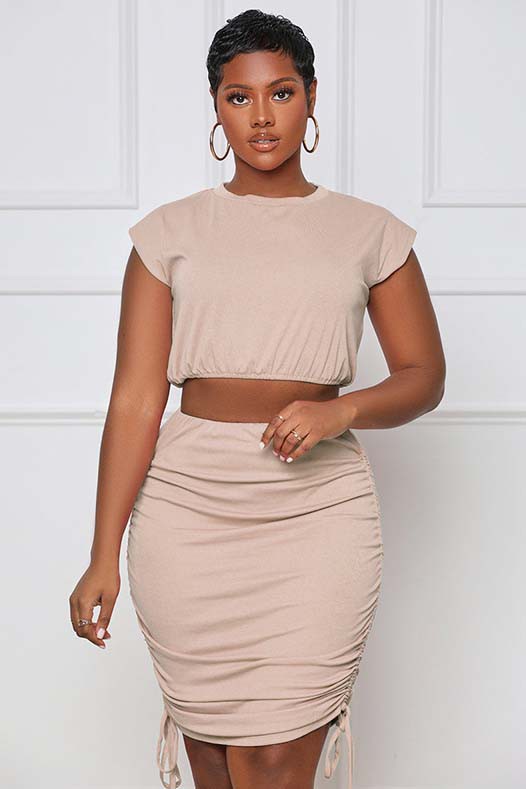 DUAL RUSHED SKIRT SET