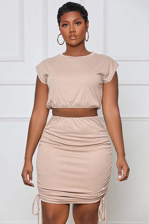 DUAL RUSHED SKIRT SET