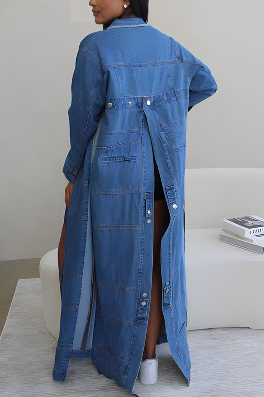 OPEN SLIT LONG DENIM JACKET Wäre Rare Fashion