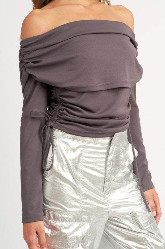 OFF SHOULDER RUCHED TOP