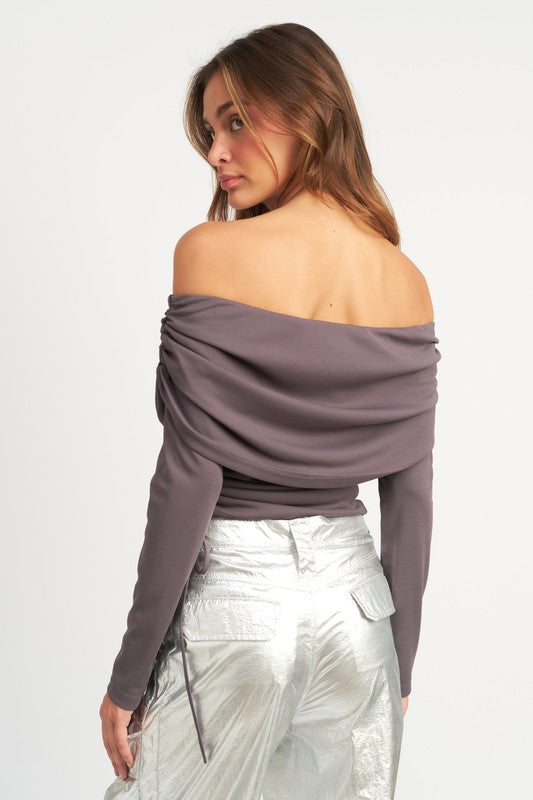 OFF SHOULDER RUCHED TOP