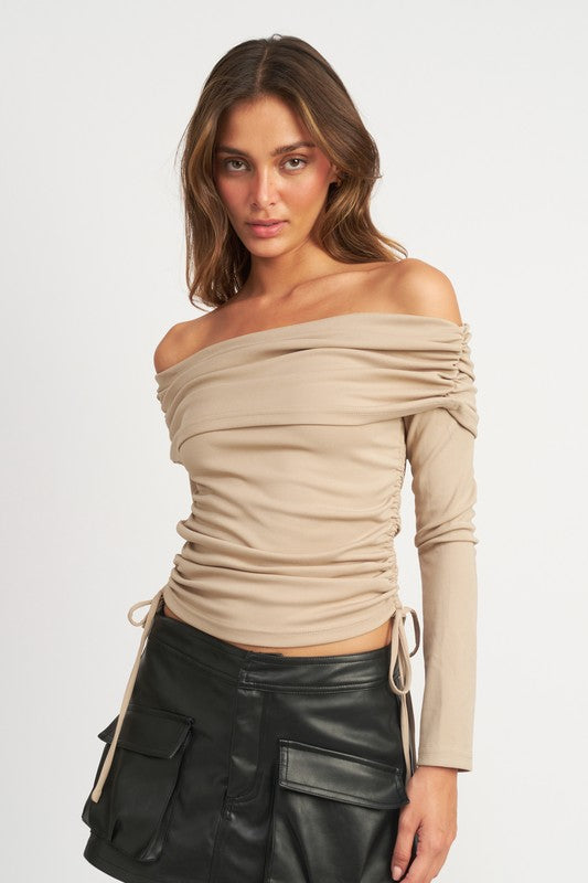 OFF SHOULDER RUCHED TOP