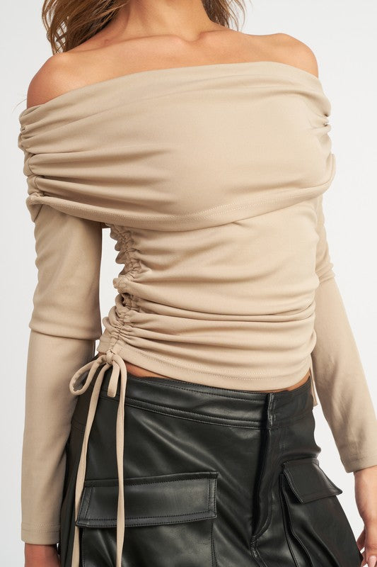 OFF SHOULDER RUCHED TOP