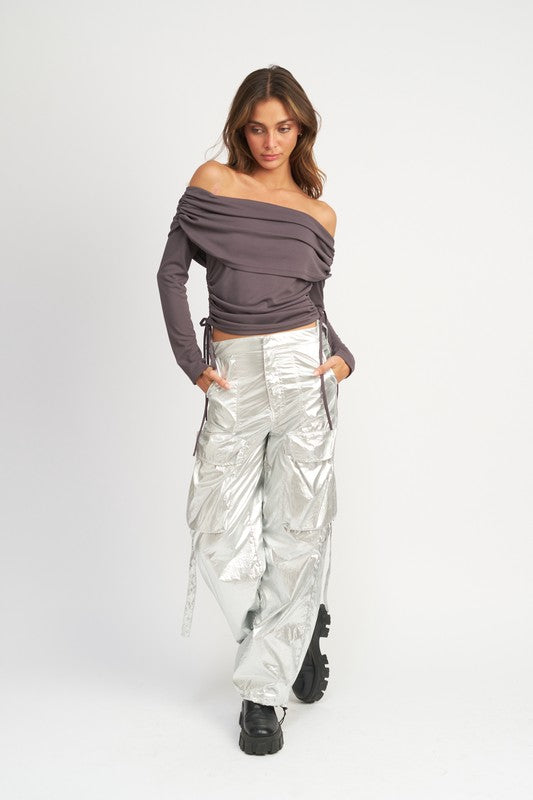 OFF SHOULDER RUCHED TOP