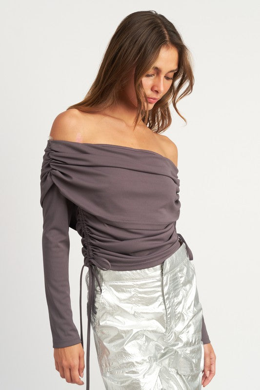 OFF SHOULDER RUCHED TOP