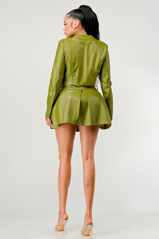 Button Up Pu Leather jacket and Skirt Set Wäre Rare Fashion