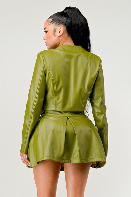 Button Up Pu Leather jacket and Skirt Set Wäre Rare Fashion