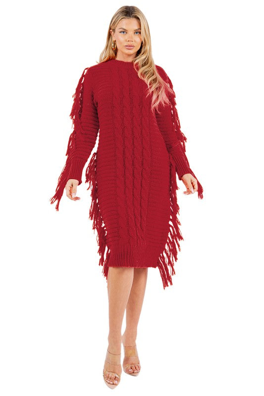 FRINGE SWEATER DRESS