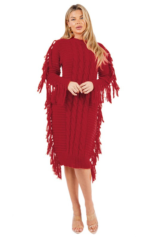 FRINGE SWEATER DRESS