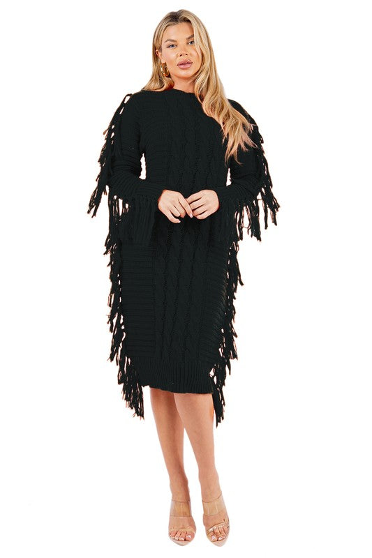 FRINGE SWEATER DRESS