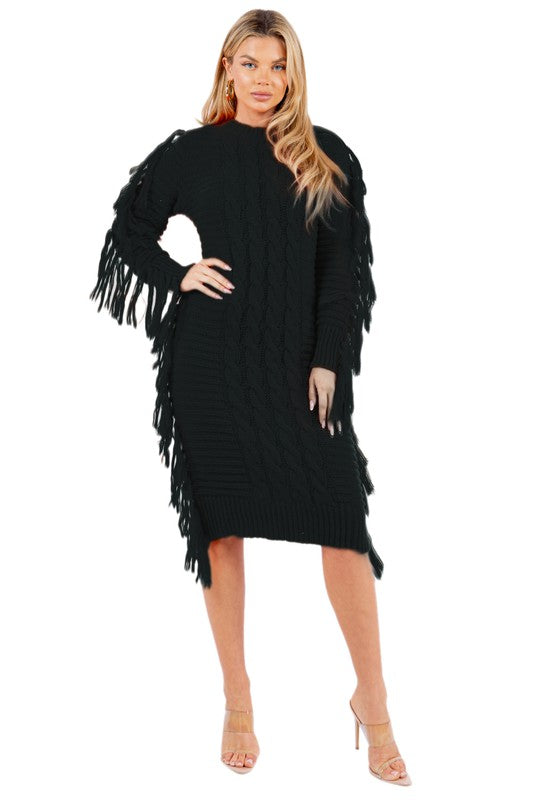 FRINGE SWEATER DRESS