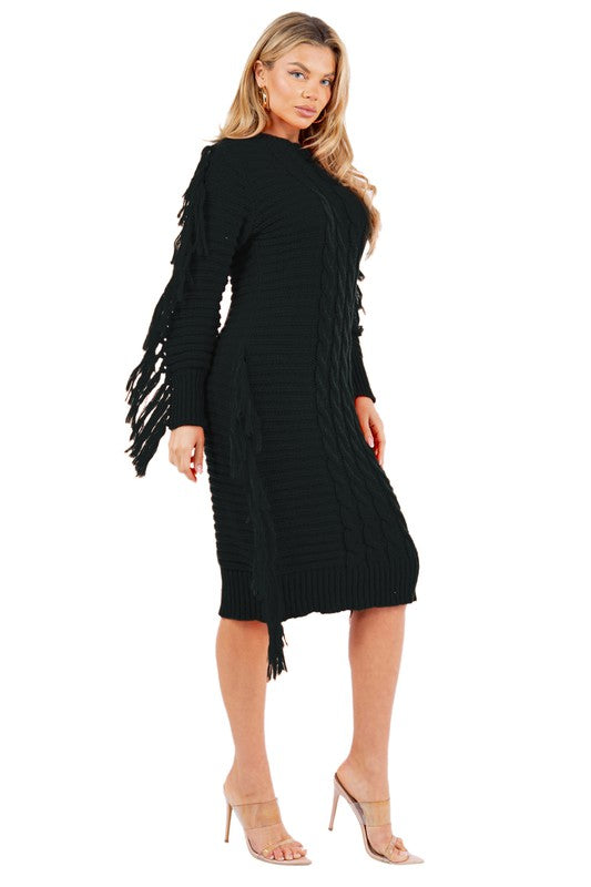 FRINGE SWEATER DRESS