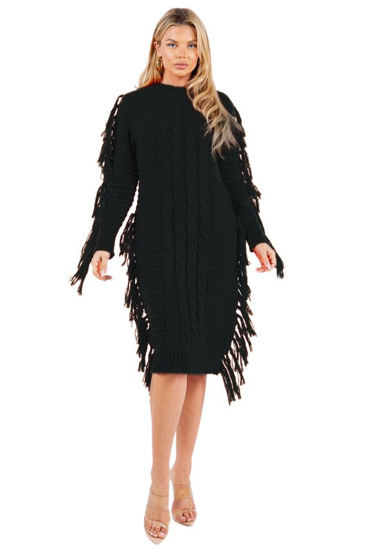 FRINGE SWEATER DRESS