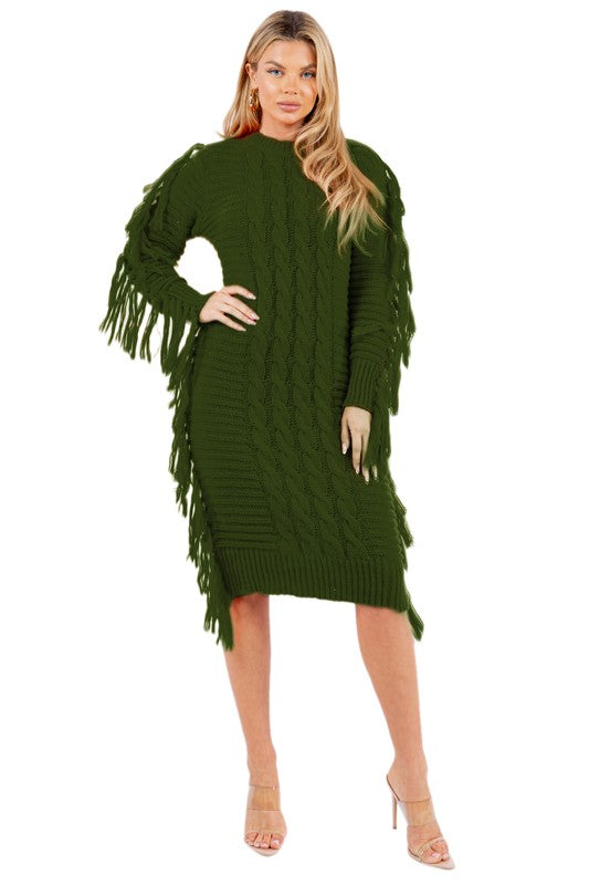 FRINGE SWEATER DRESS