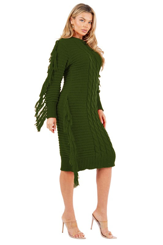 FRINGE SWEATER DRESS