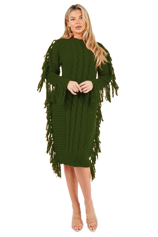 FRINGE SWEATER DRESS