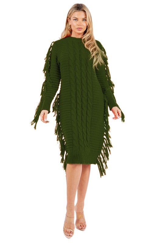 FRINGE SWEATER DRESS