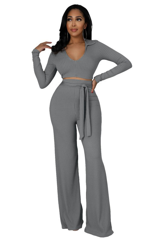 SCOOP NECK TWO PIECE PANTS SET
