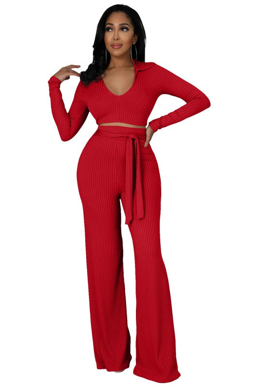SCOOP NECK TWO PIECE PANTS SET