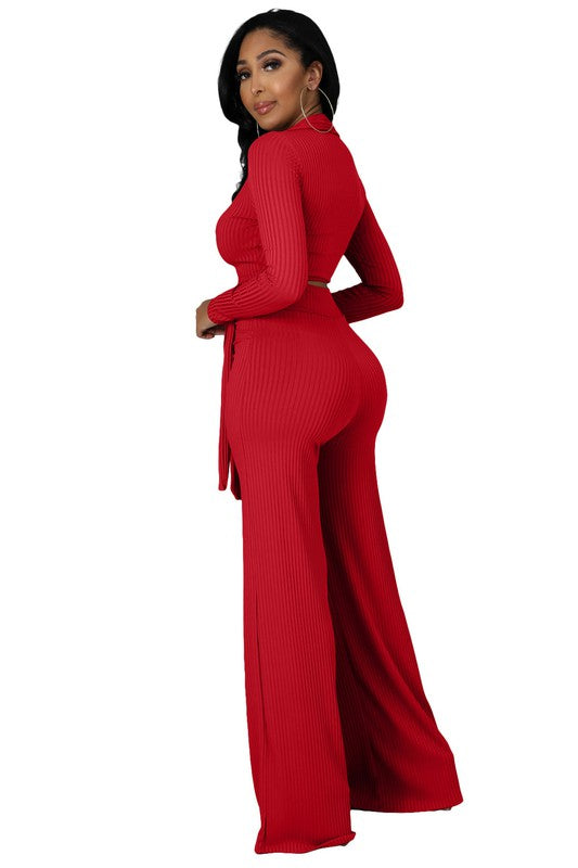 SCOOP NECK TWO PIECE PANTS SET