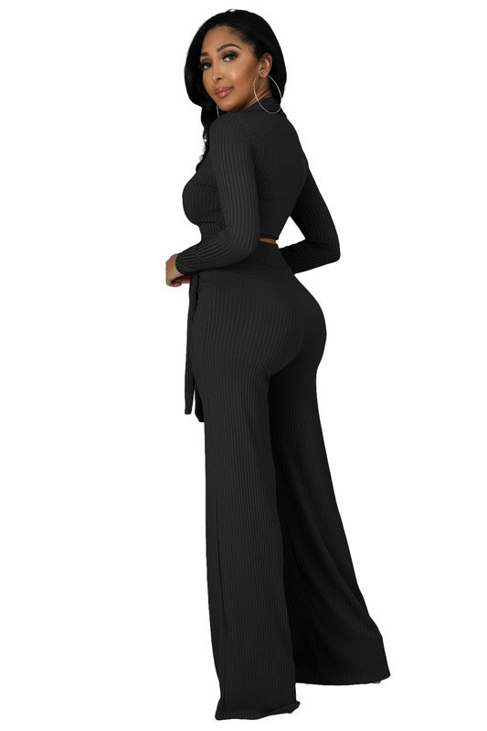 SCOOP NECK TWO PIECE PANTS SET