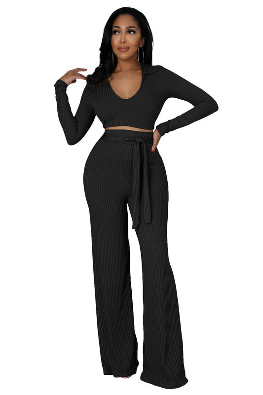 SCOOP NECK TWO PIECE PANTS SET