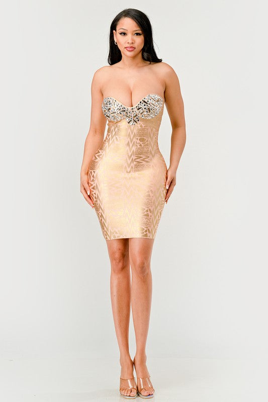 GILDED GLAMOUR STRAPLESS DRESS Wäre Rare Fashion