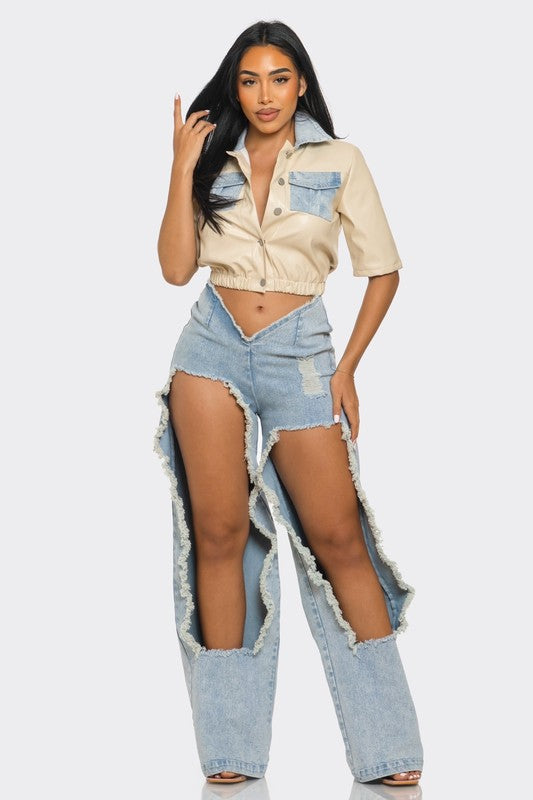 LEATHER DENIM ENSEMBLE Wäre Rare Fashion