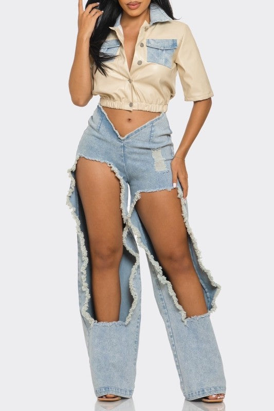 LEATHER DENIM ENSEMBLE Wäre Rare Fashion