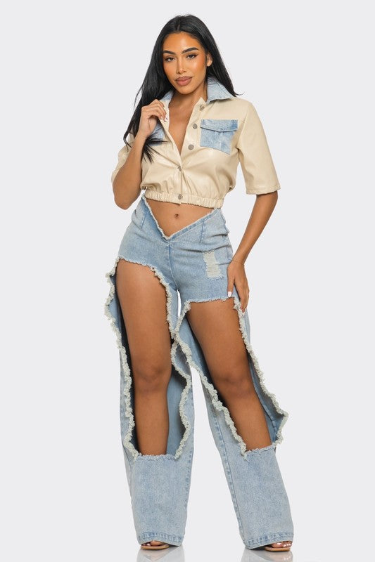 LEATHER DENIM ENSEMBLE Wäre Rare Fashion