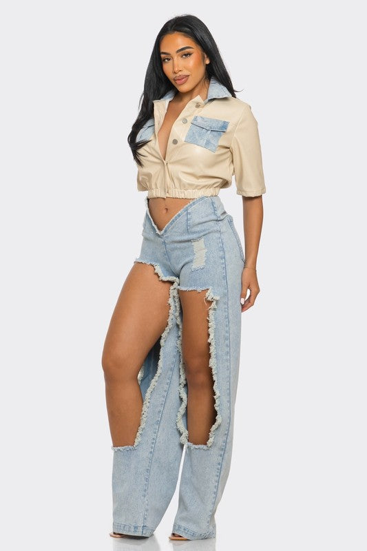 LEATHER DENIM ENSEMBLE Wäre Rare Fashion