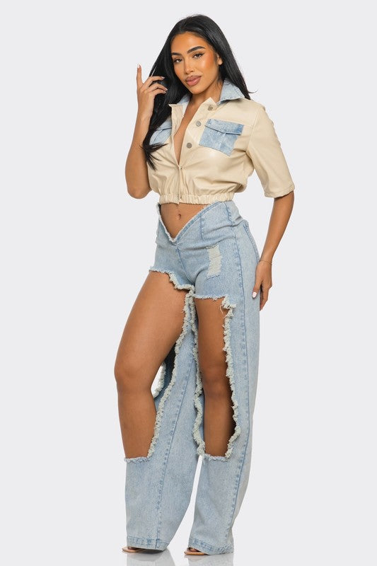 LEATHER DENIM ENSEMBLE Wäre Rare Fashion