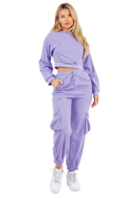 WAFFLED COZY SWEATSUIT