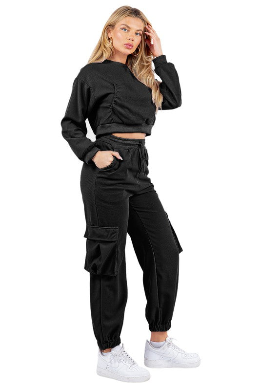 WAFFLED COZY SWEATSUIT