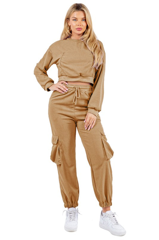 WAFFLED COZY SWEATSUIT