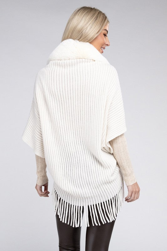 Fur Trim Sweater Open Cardigan