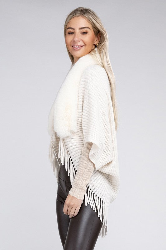 Fur Trim Sweater Open Cardigan
