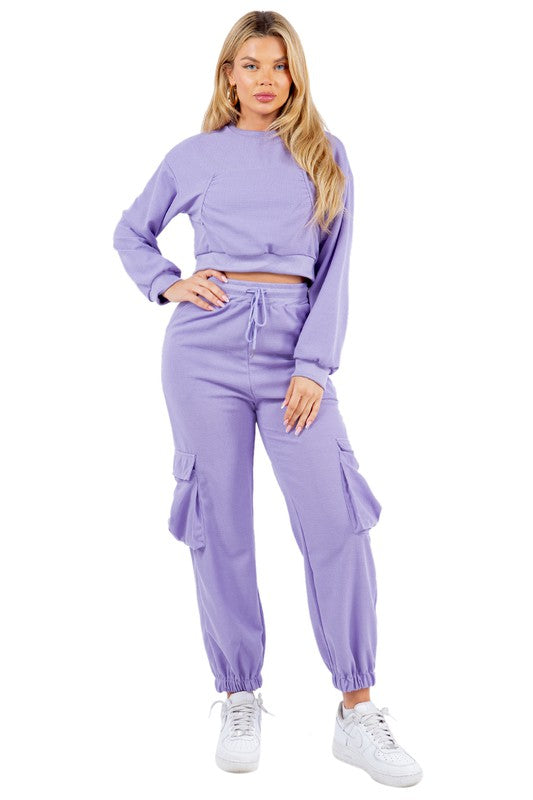 WAFFLED COZY SWEATSUIT