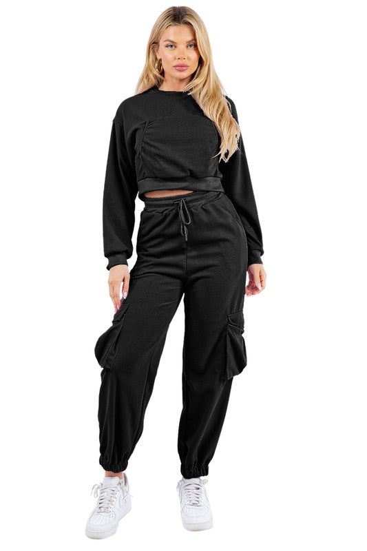 WAFFLED COZY SWEATSUIT