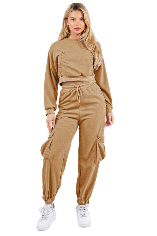 WAFFLED COZY SWEATSUIT