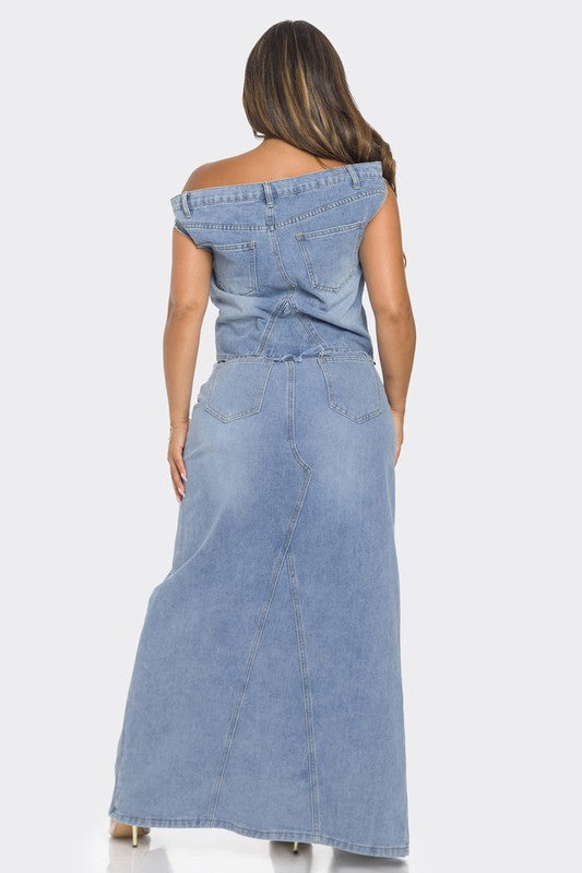 OFF SHOULDER DENIM 2PCS SET