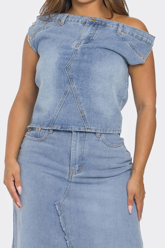 OFF SHOULDER DENIM 2PCS SET